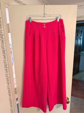 Maeve High-Rise Wide-Leg Pants in Bright Pink